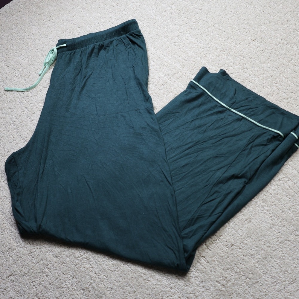Auden Cloud Knit Pajama Pants XXL Forest Green Mint Trim Wide Leg Sleepwear